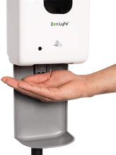 Load image into Gallery viewer, Touchless Hand Sanitizer Dispenser Automatic Portable Hand sanitizing Station with Steel Floor Stand, ZenLyfe, Drip Catcher Infrared Sensor Refillable 1200ml Bottle - White