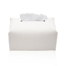 Load image into Gallery viewer, Tissue Box Cover Holder, Modern Square Decorative PU Leather Organizer with Bottom Belt for Bathroom Countertop, Nightstand, Office Desk, The Hillary Style(5.1''*5.1''*5.1'', White)