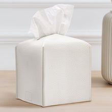 Load image into Gallery viewer, Tissue Box Cover Holder, Modern Square Decorative PU Leather Organizer with Bottom Belt for Bathroom Countertop, Nightstand, Office Desk, The Hillary Style(5.1''*5.1''*5.1'', White)