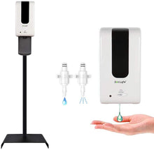 Load image into Gallery viewer, Touchless Hand Sanitizer Dispenser Automatic Portable Hand sanitizing Station with Steel Floor Stand, ZenLyfe, Drip Catcher Infrared Sensor Refillable 1200ml Bottle - White