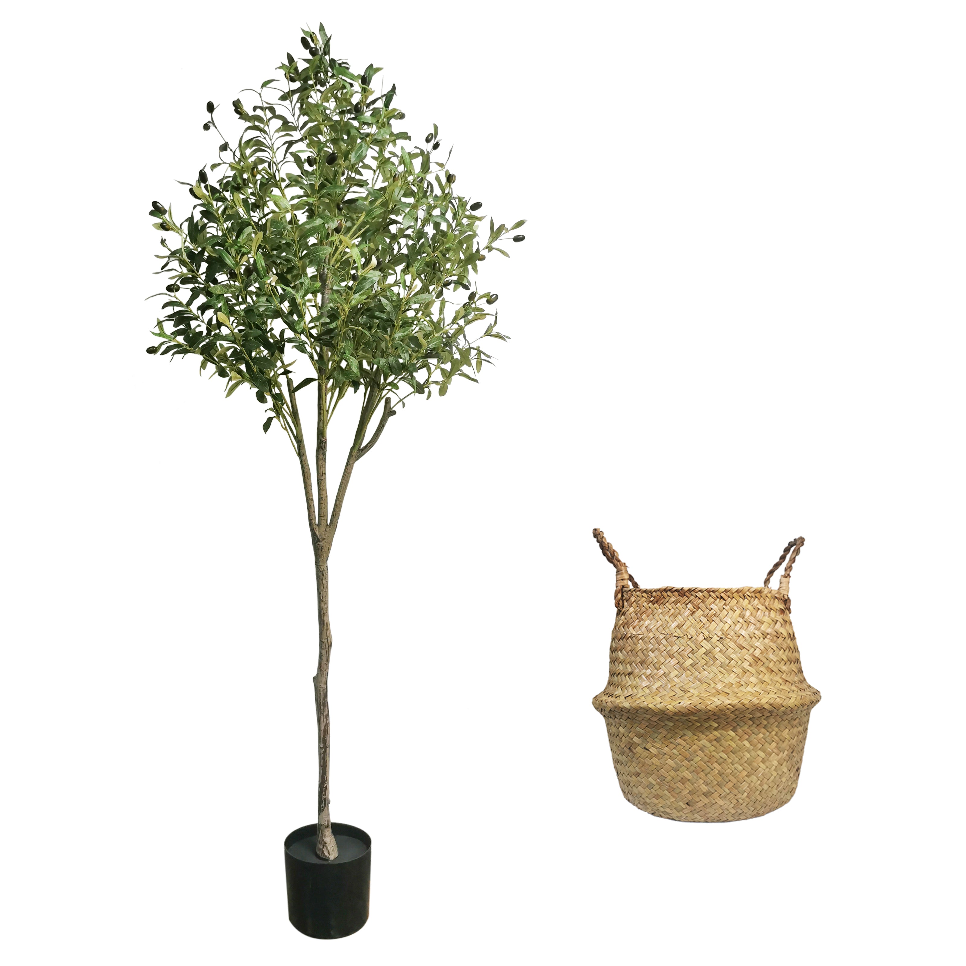 LYERSE-Artificial Olive Tree With Planter, Large Faux House Plants, Tall, 8 Feet