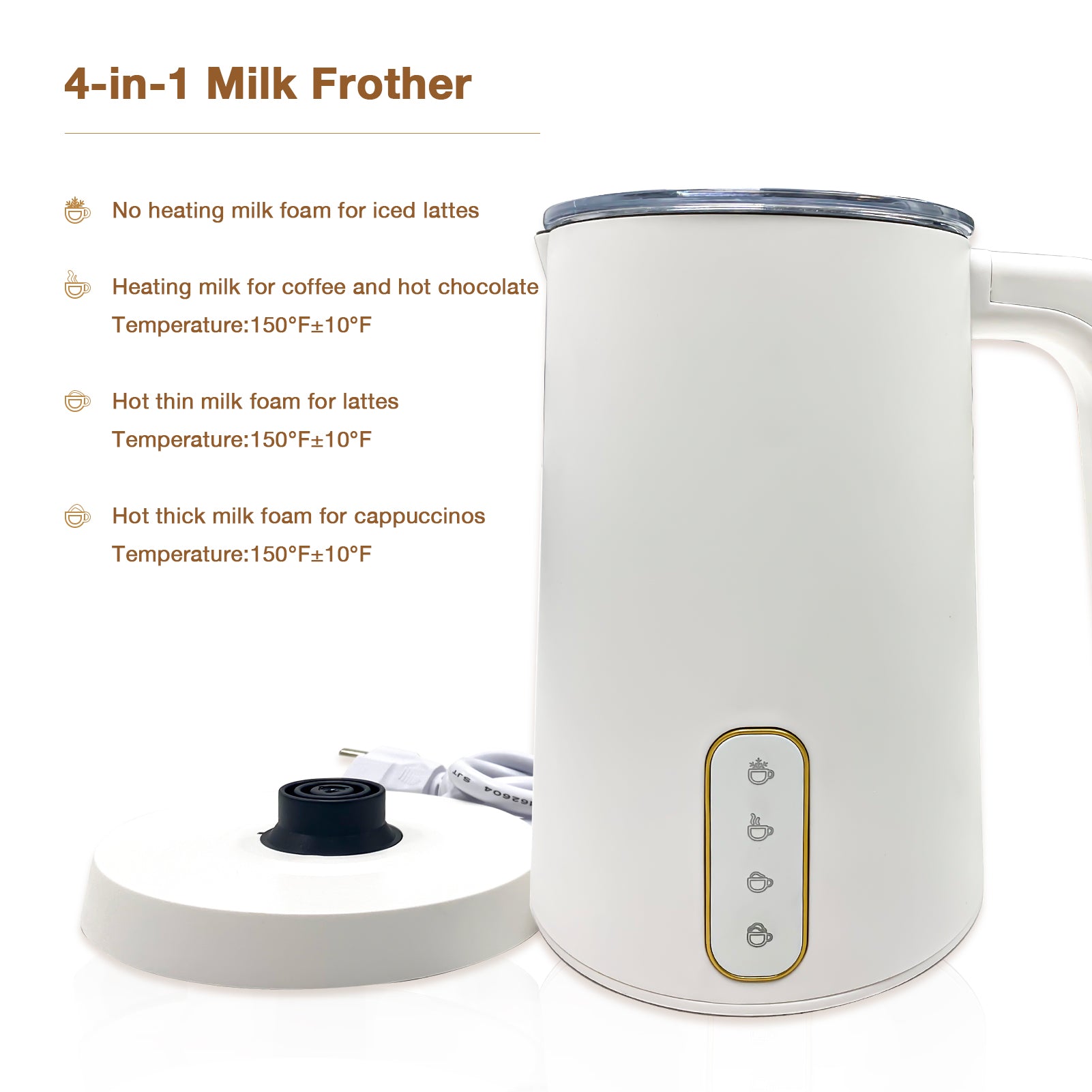 Milk Frother 4 in 1 Electric Milk Steamer Automatic Hot & Cold Foam Maker  and Milk Warmer for Latte, Cappuccinos, Macchiato, Hot Chocolate Milk